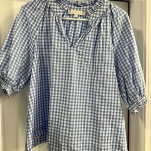 Karlie Blue Ruffled Bib Collar Blouse